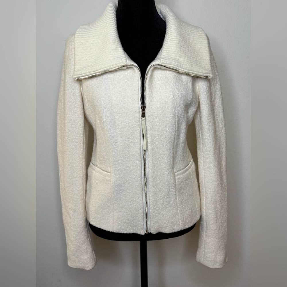 Ann Taylor Winter white preppy wool blend zip front jacket classic fit 2 EUC